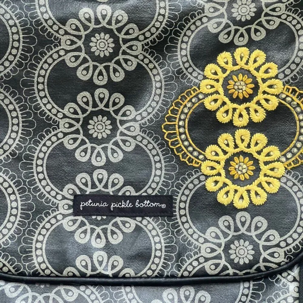 Petunia Pickle Bottom Diaper Bag Backpack Gray & Black, fold out changing